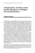Cover page: Aboriginal Justice, the Media, and the Symbolic Management of Aboriginal/Euro-Canadian Relations