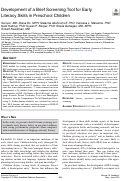 Cover page: Development of a Brief Screening Tool for Early Literacy Skills in Preschool Children.