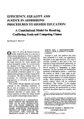 Cover page: Efficiency, Equality and Justice in Admissions Procedures to Higher Education - A Constitutional Model for Resolving Conflicting Goals and Competing Claims