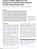 Cover page: A Project Lifetime Approach to the Management of Induced Seismicity Risk at Geologic Carbon Storage Sites