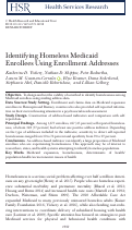 Cover page: Identifying Homeless Medicaid Enrollees Using Enrollment Addresses.