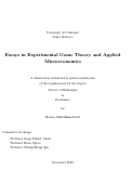 Cover page: Essays in Experimental Game Theory and Applied Microeconomics