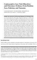 Cover page: Contraceptive Care Visit Objectives and Outcomes: Evidence From Burkina Faso, Pakistan, and Tanzania.