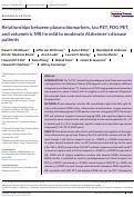 Cover page: Relationships between plasma biomarkers, tau PET, FDG PET, and volumetric MRI in mild to moderate Alzheimers disease patients.