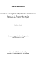 Cover page: Sustainable Development &amp; Sustainable Transportation: Strategies for Economic Prosperity, Environmental Quality, and Equity