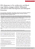 Cover page: IFNγ Responses to Pre-erythrocytic and Blood-stage Malaria Antigens Exhibit Differential Associations With Past Exposure and Subsequent Protection