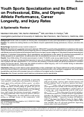 Cover page: Youth Sports Specialization and Its Effect on Professional, Elite, and Olympic Athlete Performance, Career Longevity, and Injury Rates: A Systematic Review