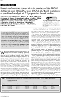 Cover page: Breast and ovarian cancer risks to carriers of the BRCA1 5382insC and 185delAG and BRCA2 6174delT mutations: a combined analysis of 22 population based studies