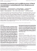 Cover page: Assembly mechanism and cryoEM structure of RecA recombination nucleofilaments from Streptococcus pneumoniae
