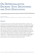 Cover page: On Depersonalization Disorder: State Decentering and State Dissociation&nbsp;