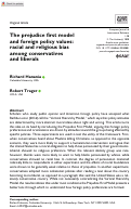 Cover page of The prejudice first model and foreign policy values: racial and religious bias among conservatives and liberals