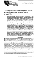 Cover page: Claiming Their Voice: Sociolinguistic Factors Affecting Immigrant Workers’ Ability to Speak Up