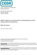 Cover page of AERC Conference on Agriculture for Development in Sub-Saharan Africa: Introduction.