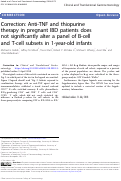 Cover page: Correction: Anti-TNF and thiopurine therapy in pregnant IBD patients does not significantly alter a panel of B-cell and T-cell subsets in 1-year-old infants