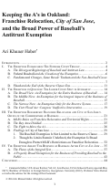 Cover page: Keeping the A’s in Oakland: Franchise Relocation, <em>City of San Jose</em>, and the Broad Power of Baseball’s Antitrust Exemption