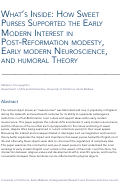 Cover page: What's Inside: How Sweet Purses Supported the Early Modern Interest in Post-Reformation Modesty, Early Modern Neuroscience and Humoral Theory&nbsp;