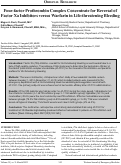 Cover page: Four-factor Prothrombin Complex Concentrate for Reversal of Factor Xa Inhibitors versus Warfarin in Life-threatening Bleeding