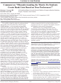 Cover page: Comment on “Misunderstanding the Match: Do Students Create Rank Lists Based on True Preferences?”