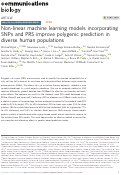 Cover page: Non-linear machine learning models incorporating SNPs and PRS improve polygenic prediction in diverse human populations