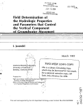 Cover page: FIELD DETERMINATION OF THE HYDRDLOGIC PROPERTIES AND PARAMETERS THAT CONTROL THE VERTICAL COMPONENT OF GROUNDWATER MOVEMENT