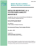 Cover page: Demand Response as a System Reliability Resource