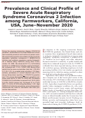 Cover page: Prevalence and Clinical Profile of Severe Acute Respiratory Syndrome Coronavirus 2 Infection among Farmworkers, California, USA, June–November 2020 - Volume 27, Number 5—May 2021 - Emerging Infectious Diseases journal - CDC