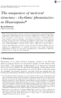 Cover page: The uniqueness of metrical structure: rhythmic phonotactics in Huariapano*
