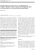 Cover page: Perinatal distress in women in low- and middle-income countries: allostatic load as a framework to examine the effect of perinatal distress on preterm birth and infant health.