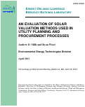 Cover page: AN EVALUATION OF SOLAR VALUATION METHODS USED IN UTILITY PLANNING AND PROCUREMENT PROCESSES