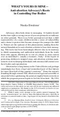 Cover page: What's Yours Is Mine — Anti-abortion Advocacy's Roots in Controlling Our Bodies