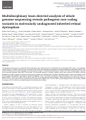 Cover page: Multidisciplinary team directed analysis of whole genome sequencing reveals pathogenic non-coding variants in molecularly undiagnosed inherited retinal dystrophies