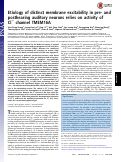 Cover page: Etiology of distinct membrane excitability in pre- and posthearing auditory neurons relies on activity of Cl− channel TMEM16A