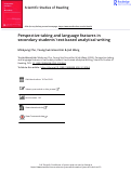 Cover page of Perspective taking and language features in secondary students’ text-based analytical writing