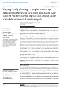 Cover page: Varying family planning strategies across age categories: differences in factors associated with current modern contraceptive use among youth and adult women in Luanda, Angola.