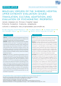 Cover page: BRAZILIAN VERSION OF THE SHRINERS HOSPITAL UPPER EXTREMITY EVALUATION (SHUEE): TRANSLATION, CULTURAL ADAPTATION, AND EVALUATION OF PSYCHOMETRIC PROPERTIES.