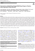 Cover page: Interventions to Modify Psychological Well-Being: Progress, Promises, and an Agenda for Future Research