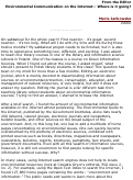 Cover page: From the Editor --- Environmental Communication on the Internet : Where is it going?