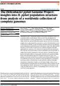 Cover page: The Helicobacter pylori Genome Project: insights into H. pylori population structure from analysis of a worldwide collection of complete genomes.