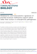 Cover page: Metabolomic and transcriptomic signatures of prenatal excessive methionine support nature rather than nurture in schizophrenia pathogenesis