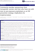 Cover page: Community member perspectives from transgender women and men who have sex with men on pre-exposure prophylaxis as an HIV prevention strategy: implications for implementation.