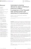 Cover page: Automated screening devices for vision screening in preschool children: A comparison of the PlusoptiX S12C photoscreener and retinomax K+3 autorefractor.