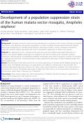 Cover page: Development of a population suppression strain of the human malaria vector mosquito, Anopheles stephensi