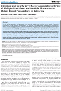 Cover page: Individual and County-Level Factors Associated with Use of Multiple Prescribers and Multiple Pharmacies to Obtain Opioid Prescriptions in California