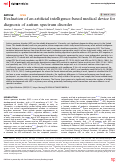 Cover page: Evaluation of an artificial intelligence-based medical device for diagnosis of autism spectrum disorder