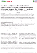 Cover page: Teachers and School Health Leaders' Perspectives on Distance Learning Physical Education During the COVID‐19 Pandemic