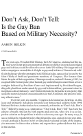 Cover page of Don’t Ask, Don’t Tell: Is the Gay Ban Based on Military Necessity?
