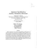 Cover page: Algebraic specification : syntax, semantics, structure