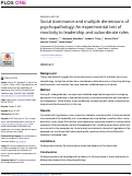 Cover page: Social dominance and multiple dimensions of psychopathology: An experimental test of reactivity to leadership and subordinate roles