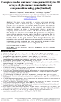 Cover page: Complex modes and near-zero permittivity in 3D arrays of plasmonic nanoshells: loss compensation using gain [Invited]