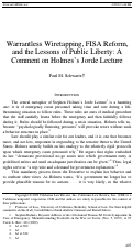 Cover page of Warrantless Wiretapping, FISA Reform, and the Lessons of Public Liberty: A Comment on Holmes' Jorde Lecture